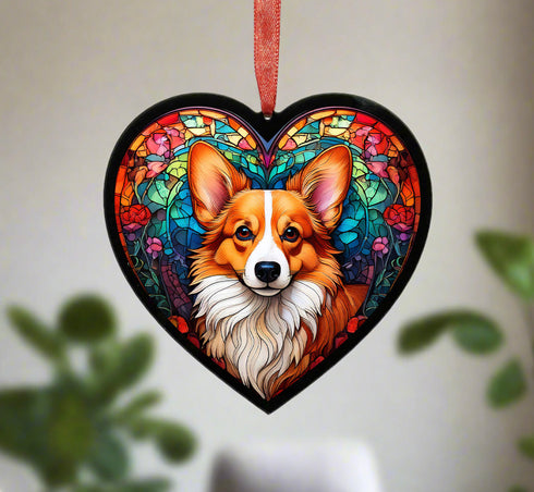 Corgi Stained Glass Effect Heart Suncatcher